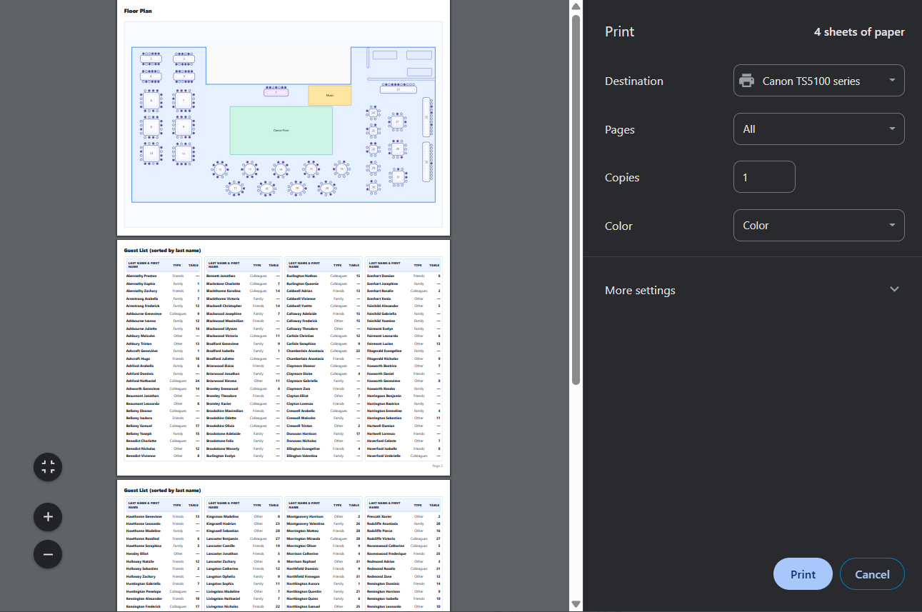 Final seating chart